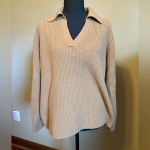 Reformation Collared Sweater XS Camel Cotton Cashmere Blend Rib Knit Pullover